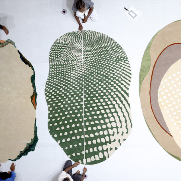 Bespoke custom carpet with unique pattern and vibrant colors designed and crafted by Ramsha Carpets