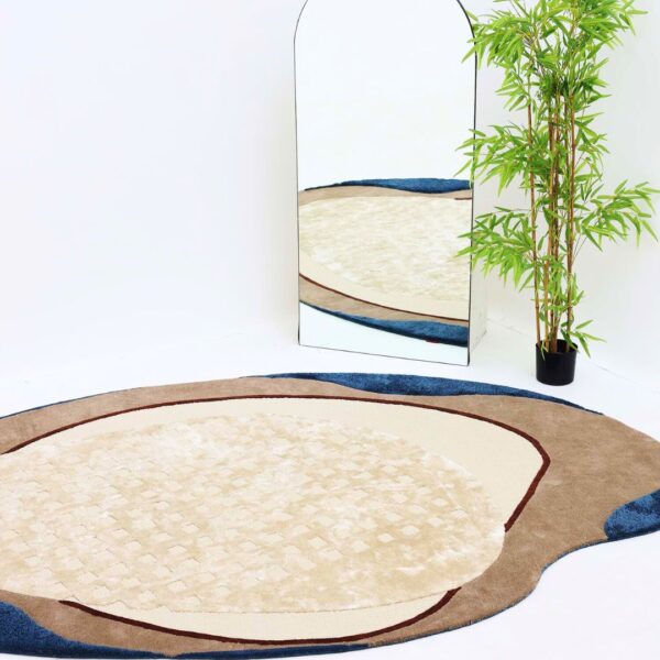 Custom handmade rug with modern abstract design in neutral tones by Ramsha Carpets