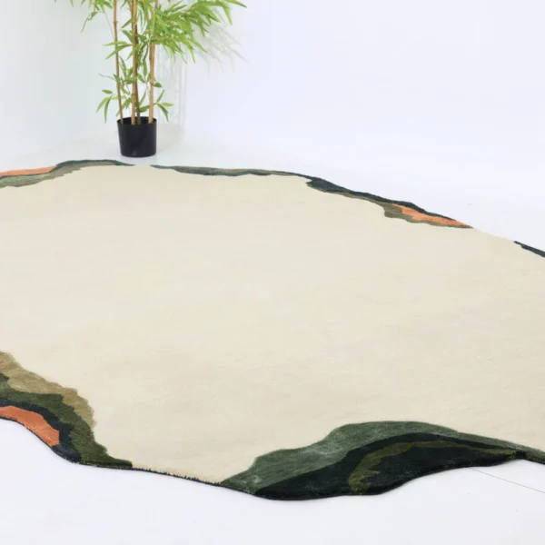 Contemporary custom rug featuring abstract patterns and vibrant colors from Ramsha Carpets