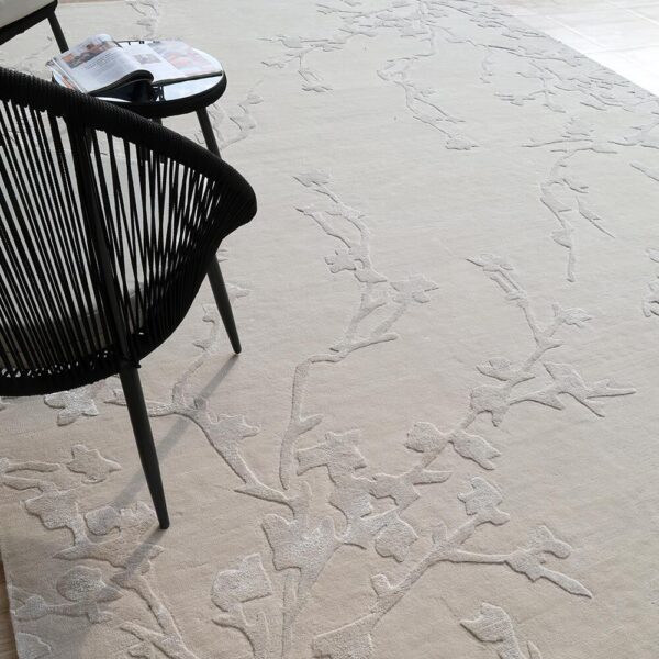 Elegant custom rug handcrafted by Ramsha Carpets, featuring a unique pattern tailored to luxury interior themes.