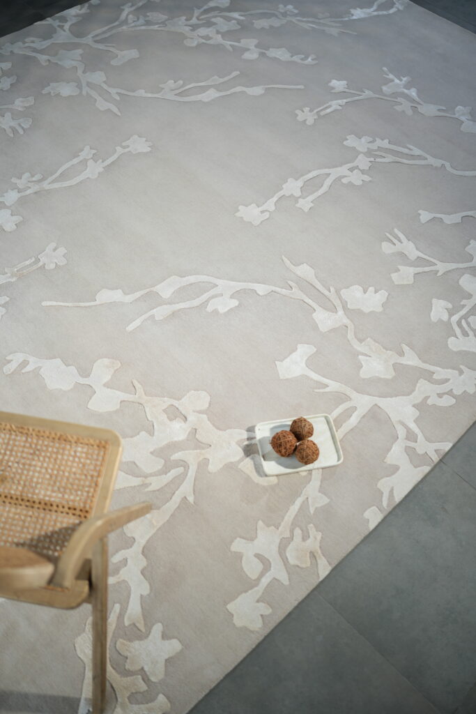 Custom rug featuring hand-knotted craftsmanship and natural fibers for eco-friendly décor