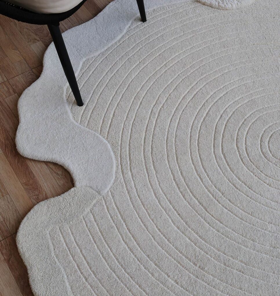 Round Rugs for Home Custom contemporary textured rug handcrafted by Ramsha Carpets, featuring a rich tactile surface and modern design for elegant interiors.