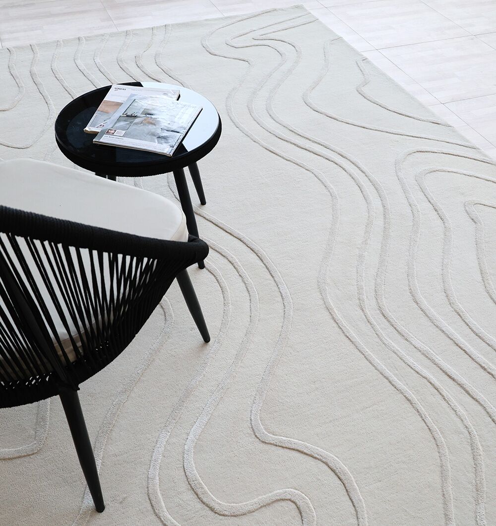 Custom modern minimalist rug handcrafted by Ramsha Carpets, featuring clean design and high-quality materials for contemporary interiors.