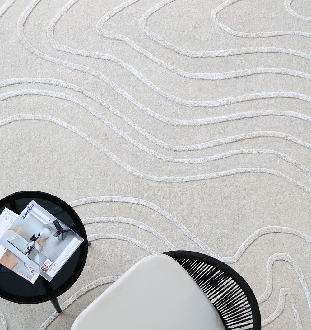 Custom modern minimalist rug handcrafted by Ramsha Carpets, featuring clean design and high-quality materials for contemporary interiors.