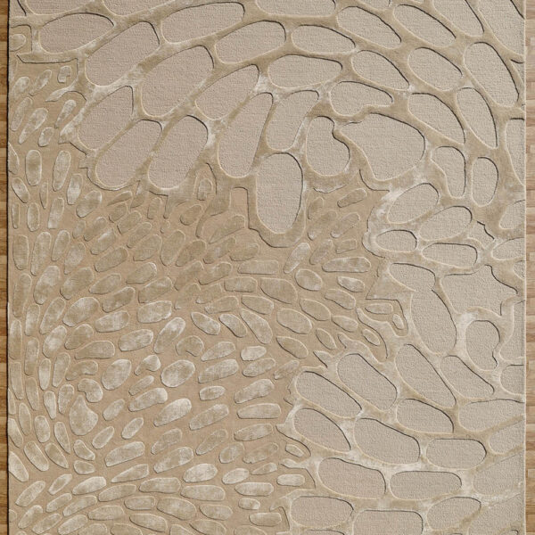 Custom neutral-tone area rug by Ramsha Carpets, featuring soft color gradients and fine craftsmanship for serene interiors.