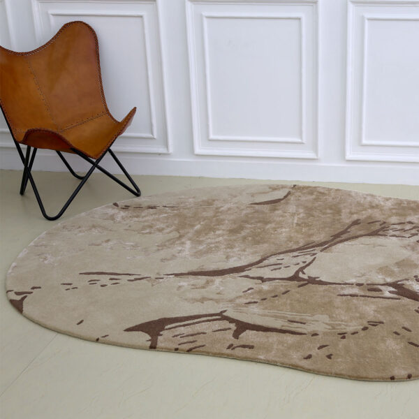 Custom handmade rug with contemporary minimalist design in neutral tones by Ramsha Carpets