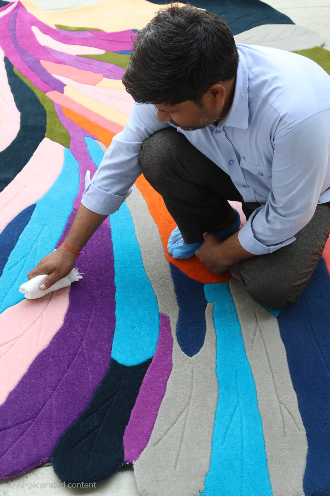 Custom rug crafted with geometric detailing and rich texture for a stylish modern home