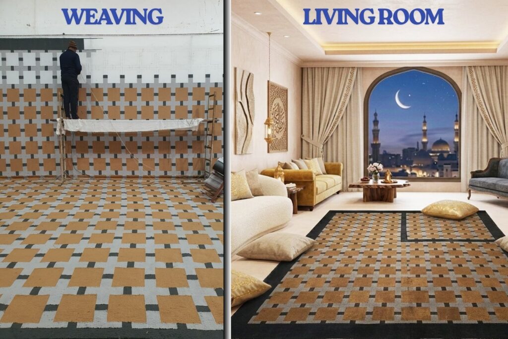 Artisan-Made rug weaving process at Ramsha Carpets