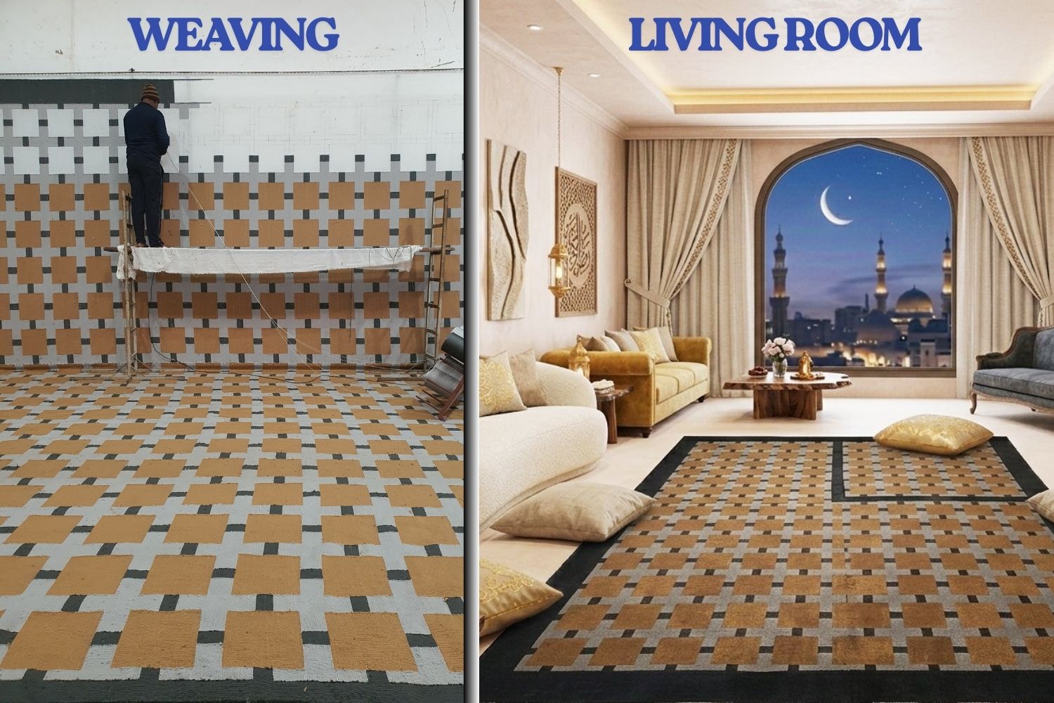 Artisan-Made rug weaving process at Ramsha Carpets