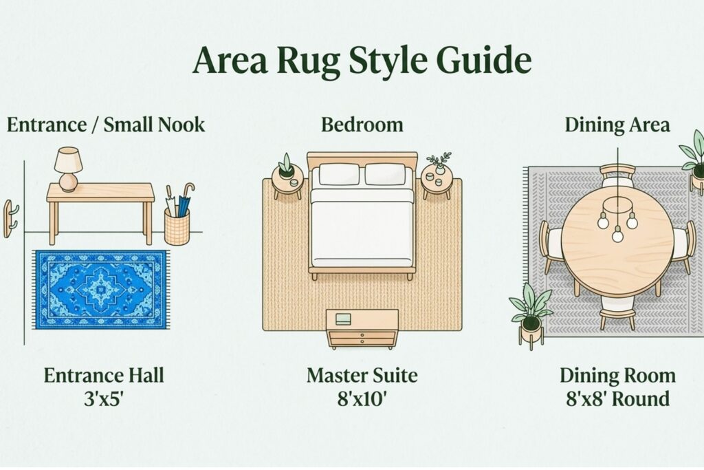 carpet size guide with large rug under living room furniture for balanced interior styling