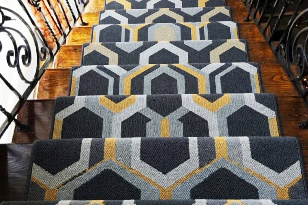 luxury stair runner carpet in neutral tones with textured finish