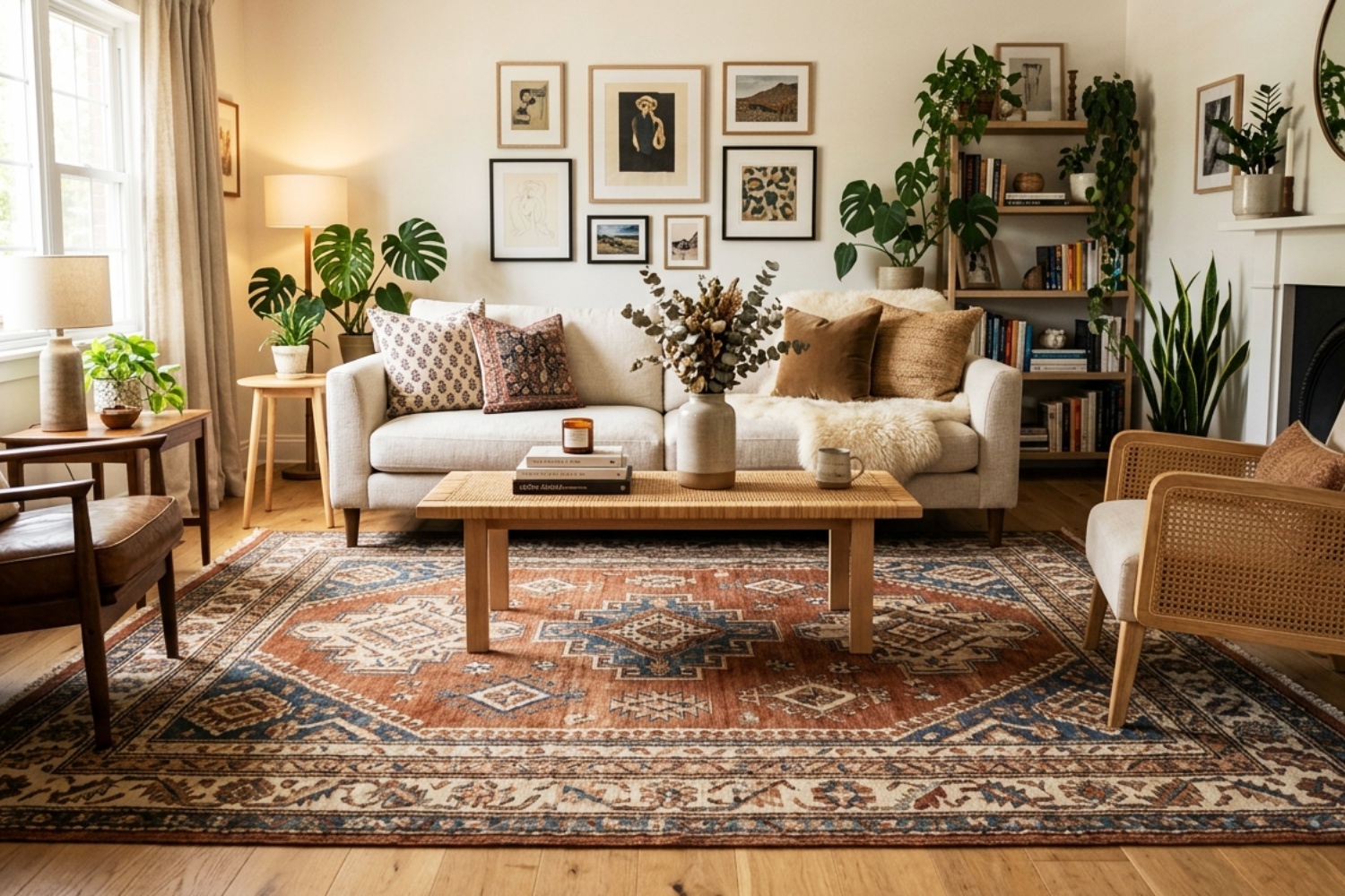 rugs for home styling in a modern layered living space with mixed design styles